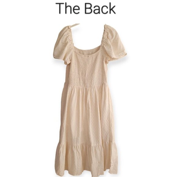 Gap Cream Square Neck Smocked Midi Summer Dress Cotton Lined Size S - Picture 3 of 10